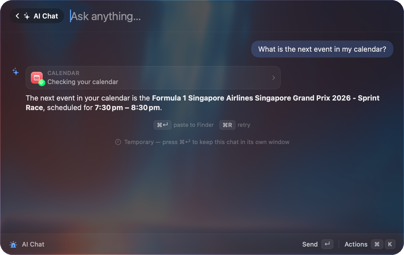 Beam AI using the calendar tool to answer a question